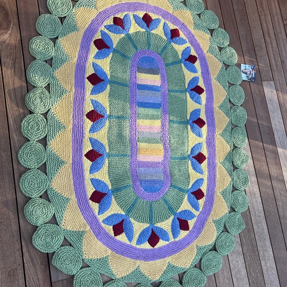 Lotus Pond sage & yellow Lotus Pond area Rug vintage 1980’s style nwt - Picture 2 of 8